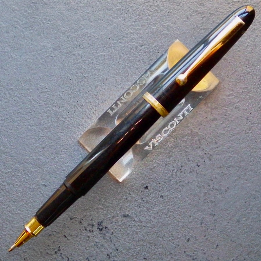 FREE US Ship•Serviced Ballpoint Pen•Gold Trim•Onyx•Post•New Blue Ink Refill