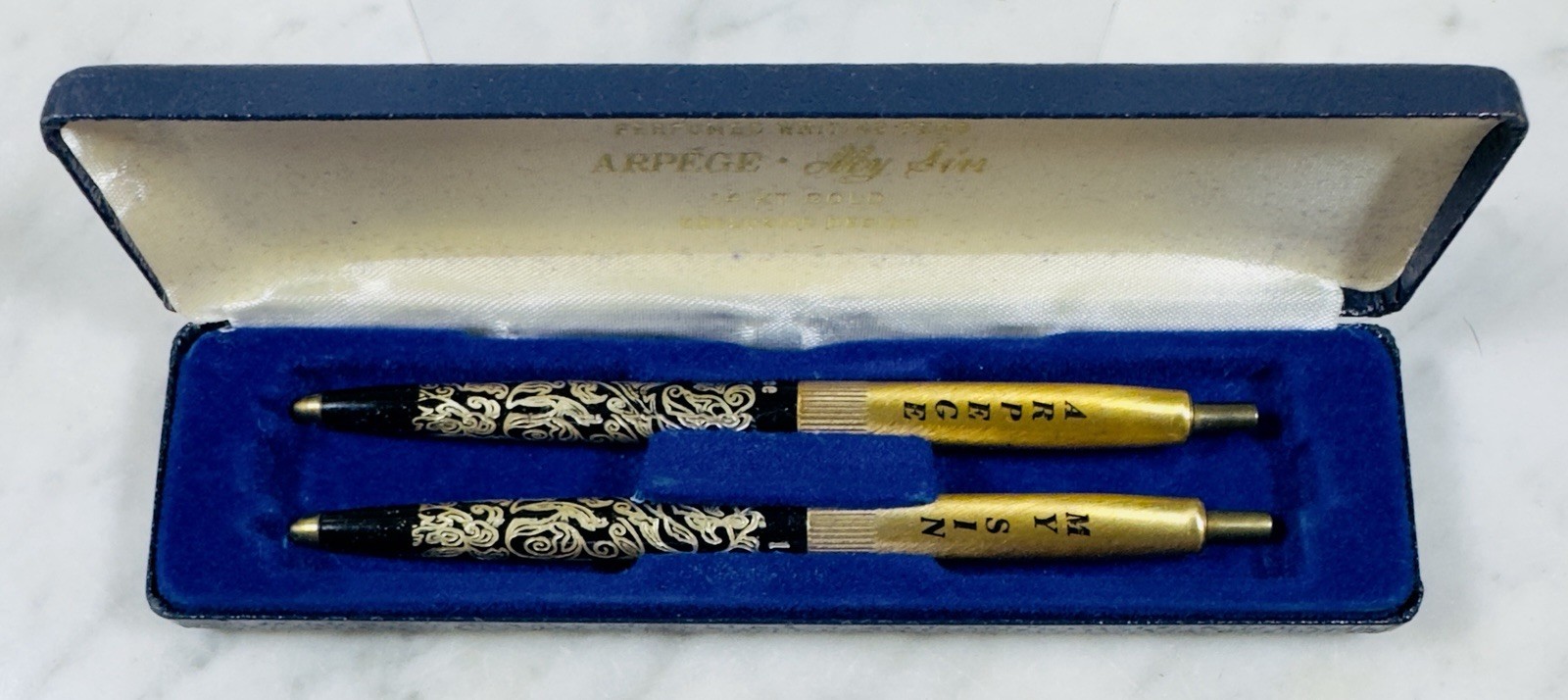 Vintage Arpege My Sin Exclusive Writing Pen Set 14K Gold Boxed Rare