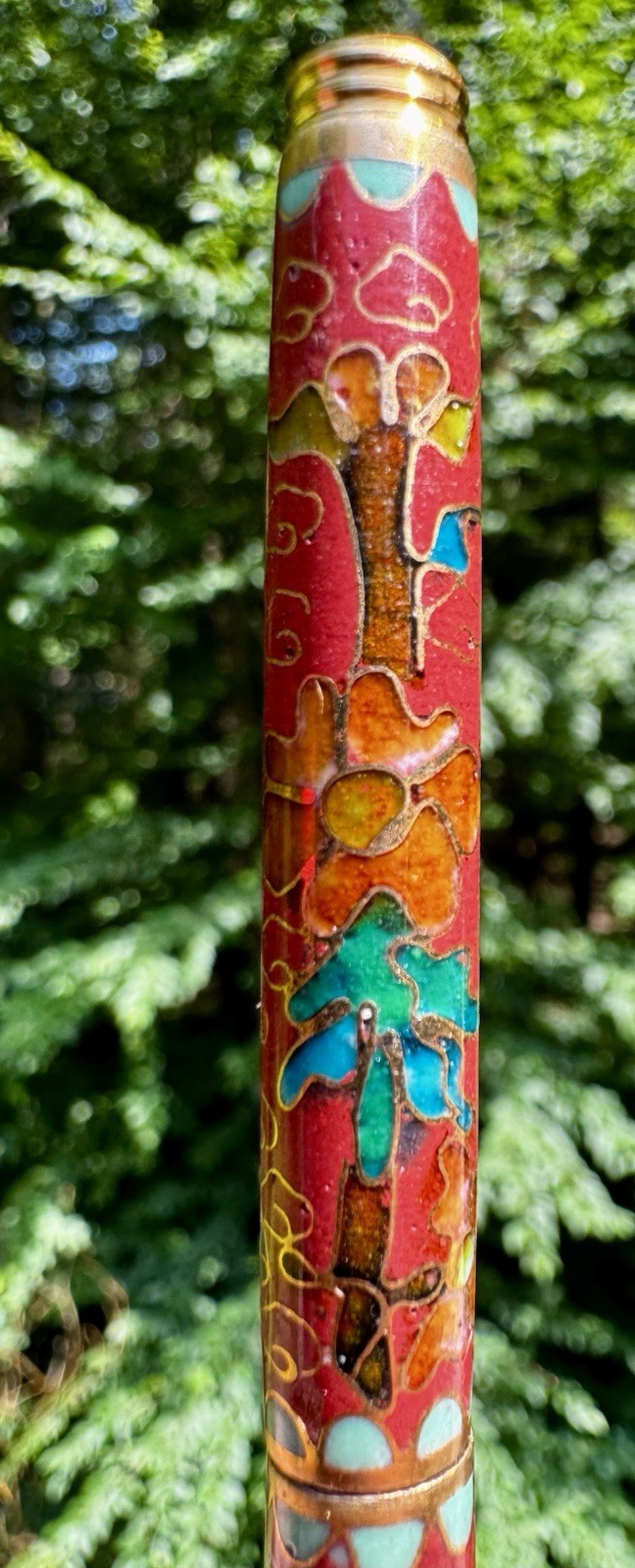 Chinese Cloisonne Pen Floral & Clouds Enameled Brass Ballpoint Pen with Silk Box