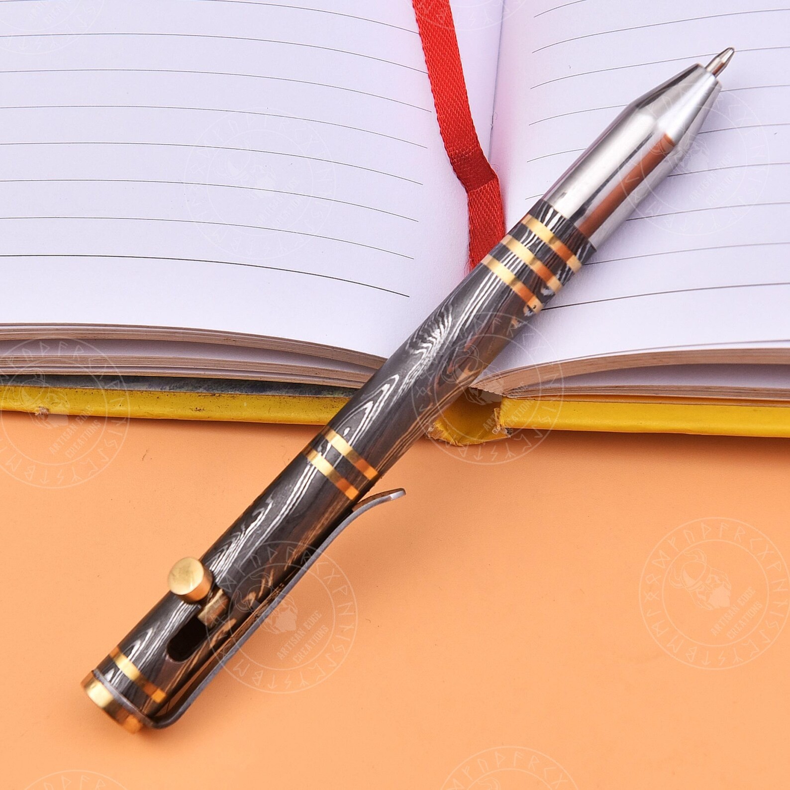 Luxury Handmade Damascus Steel ballpoint pen, Damascus Pen With Wooden Box