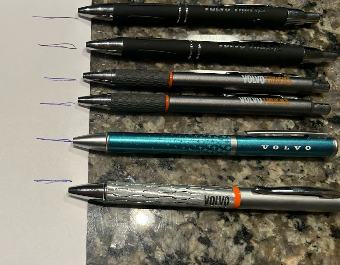 Volvo Trucks Blue Black Ink Pens Assorted. Lot Of 6 Pens. Volvo VNL VNR