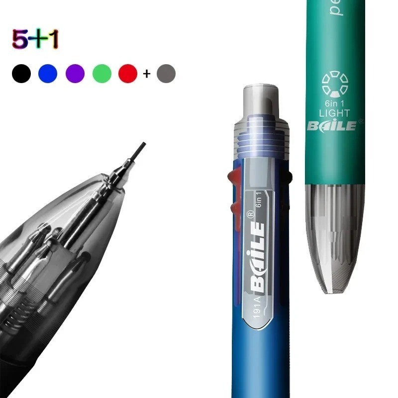 6 in 1 Multicolor Ballpoint Pens 5 Colors Ball Pen 1 Automatic Pencil with Erase