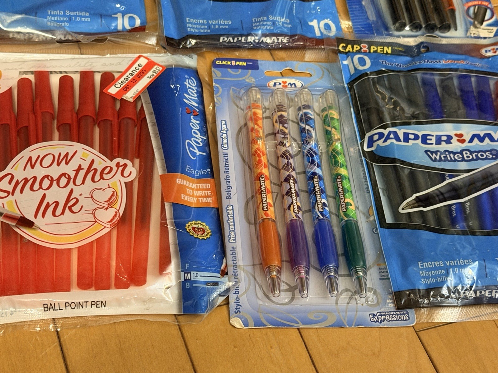 Papermate Lot 6 Packages Y2K Pens Red Blue Black Green Purple Eraser 2000s NOS