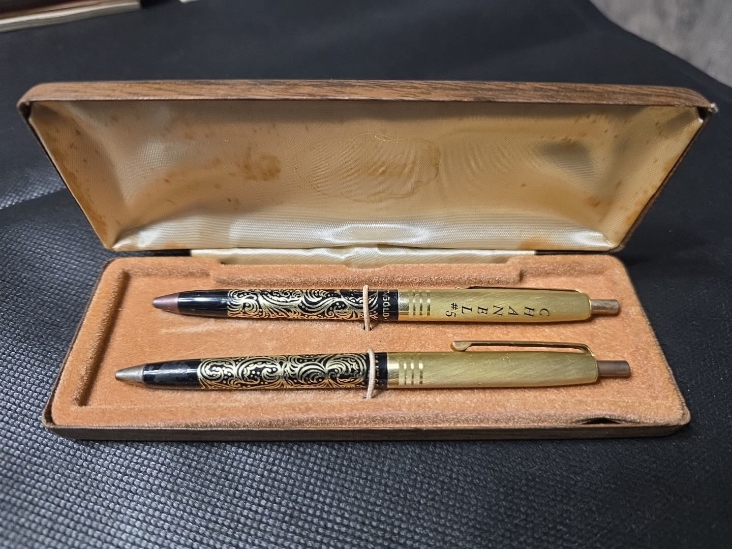 Vintage Chanel No.5 Arpege 14K Gold Filigree Perfumed Ballpoint Pen Set in Box