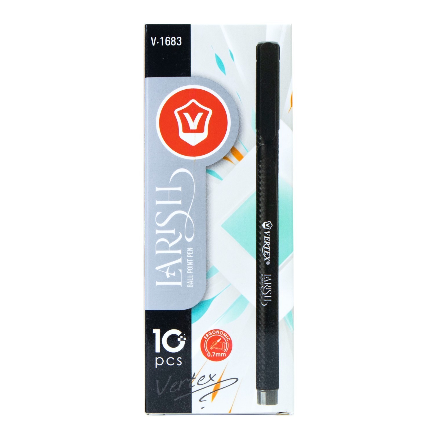 10 Black Pens Vertex Larish 0.7mm Extra Smooth Ink Ergonomic Grip Writing School