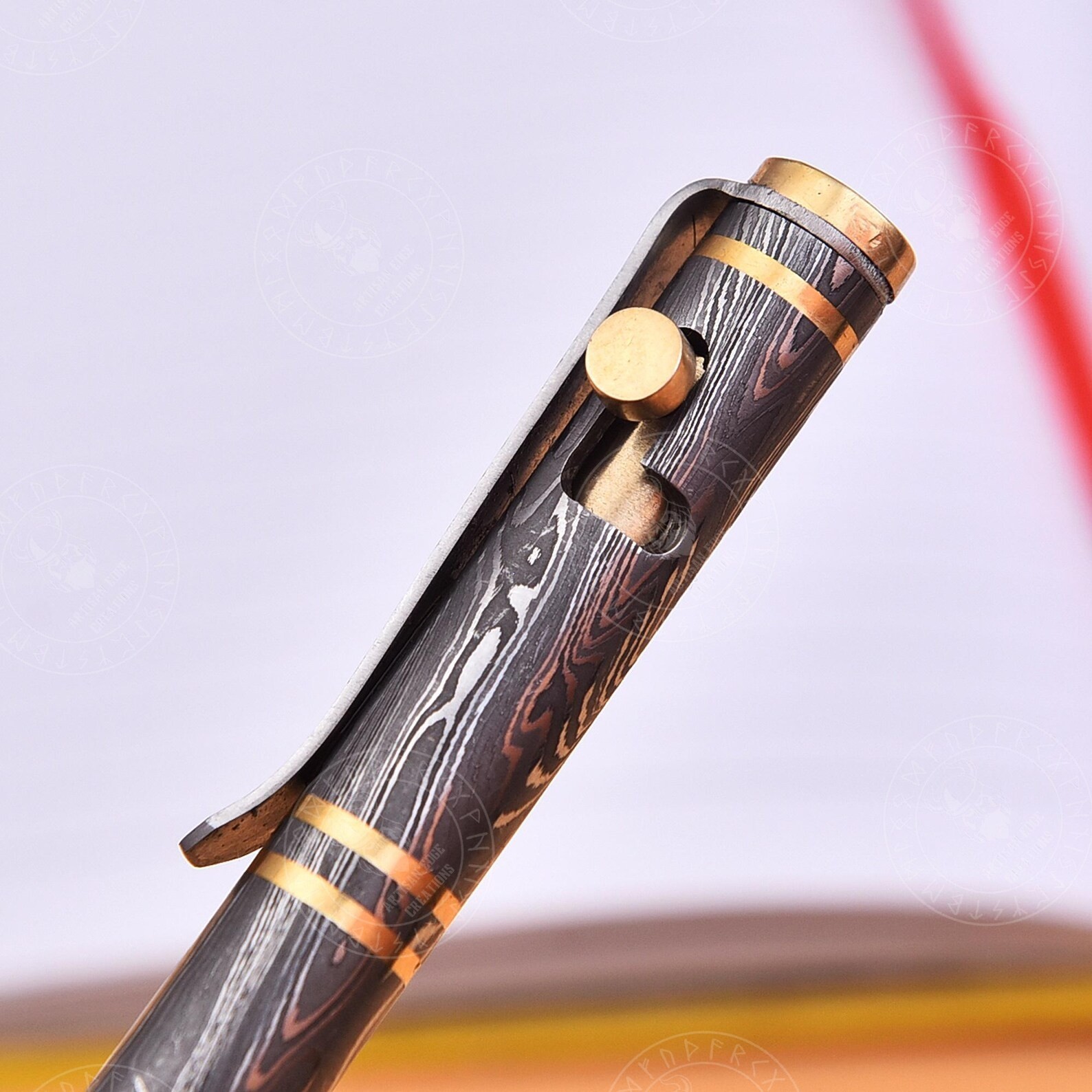 Luxury Handmade Damascus Steel ballpoint pen, Damascus Pen With Wooden Box