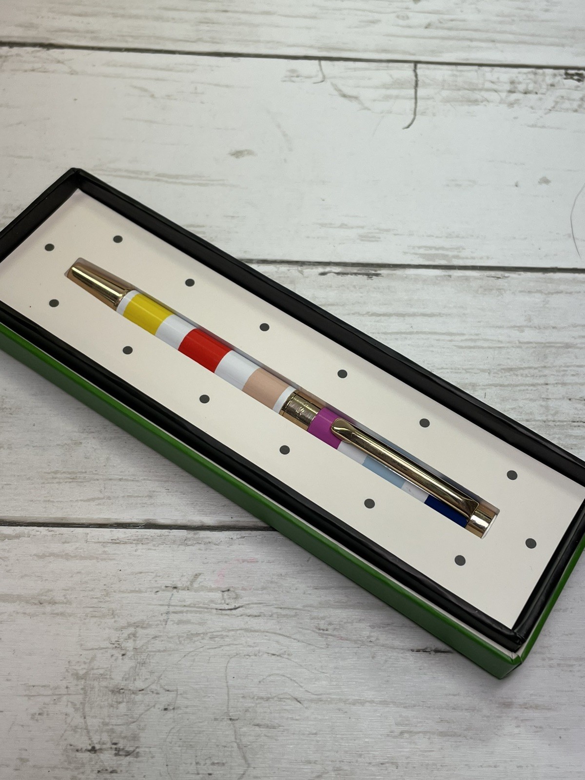 KATE SPADE New York «Candy Stripe» Black Ink Ballpoint Pen w/Gift Box NEW