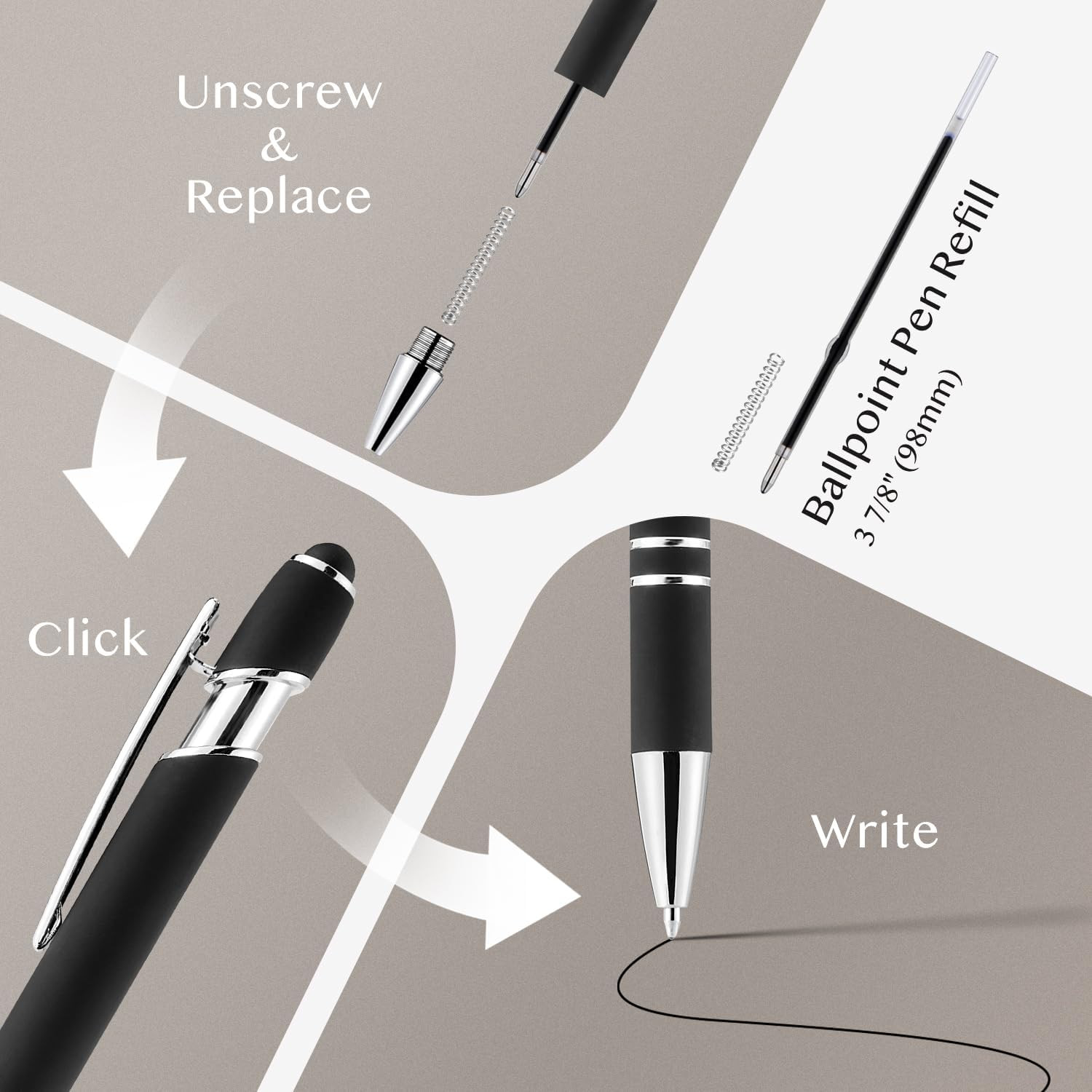 12 Pack Ballpoint Pen with Stylus Tip, 1.0 Mm Black Ink Smooth Writing