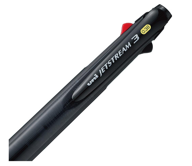 Ballpoint Pen 3 Color Black, Red, Blue Ink 0.38mm, Transparent Black