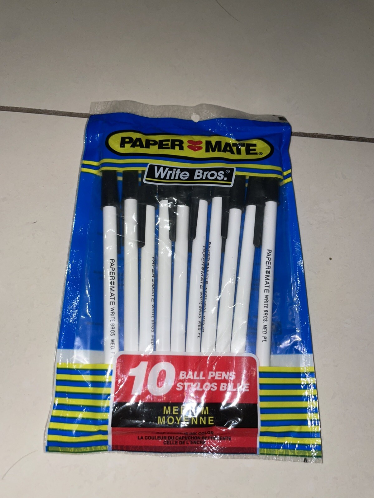 Vintage 1990’s Paper Mate Write Bros Black Bal Pens Medium Pack/10 USA NIP New