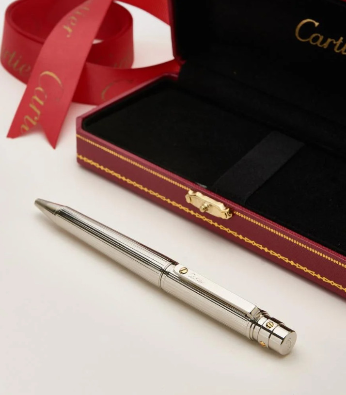 Cartier Santos Ballpoint Pen Silver Trim Luxury Writing Instrument Full Box New