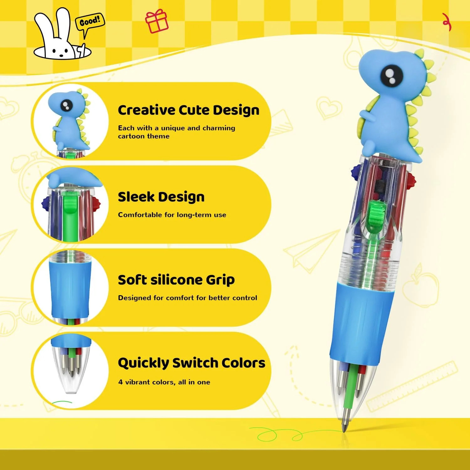24Pcs Mini Multicolor Pens in One, 4-in-1 Cute Pens Bulk for Party Favors and Bi