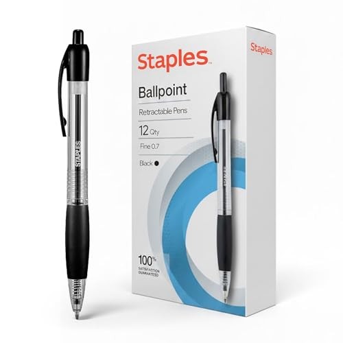 Retractable Ballpoint Pens, Fine Point, Black Ink – Smooth, Reliable 12 Pack