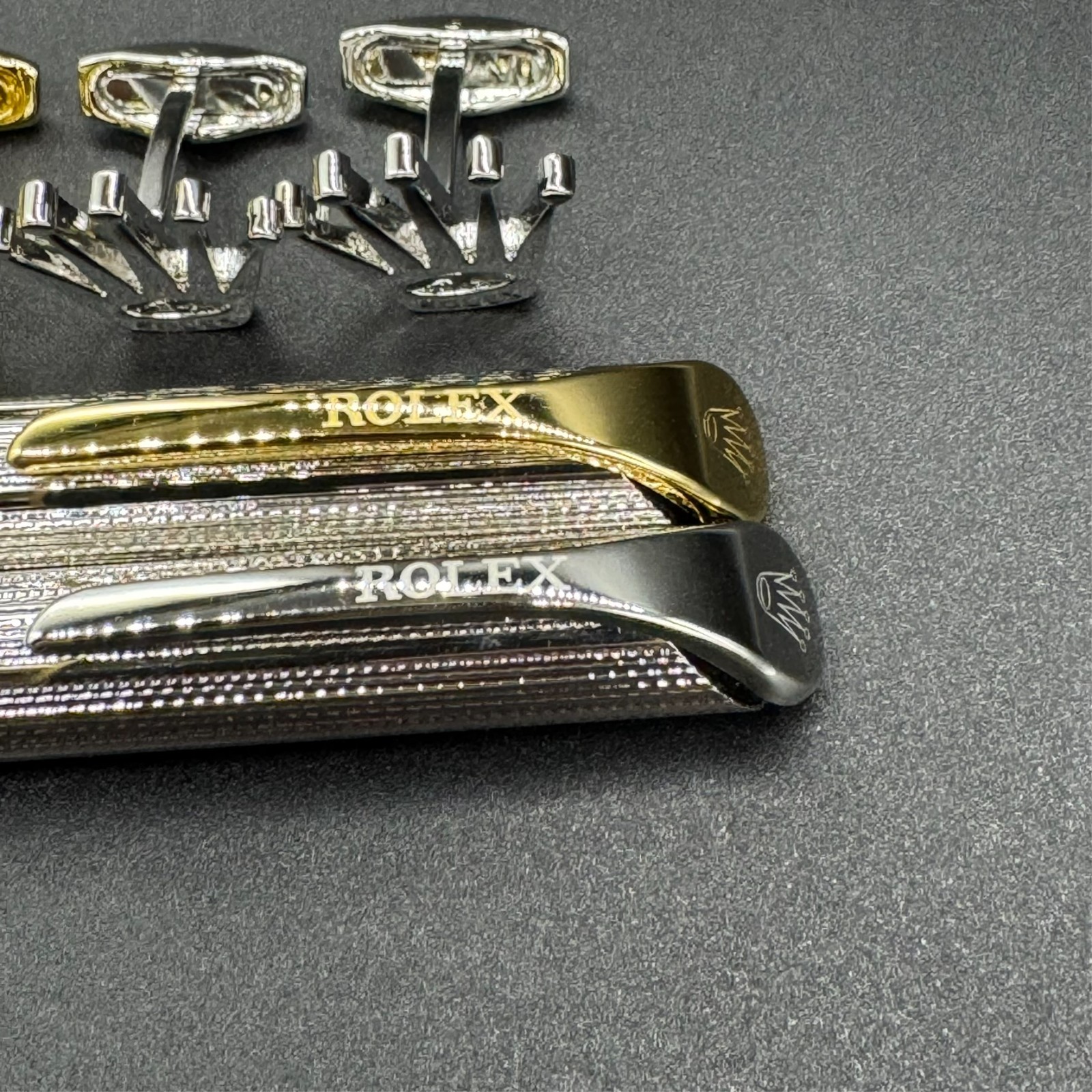 Rolex Logo Gold Silver Tone Ballpoint Pen & Cufflinks Set Unused
