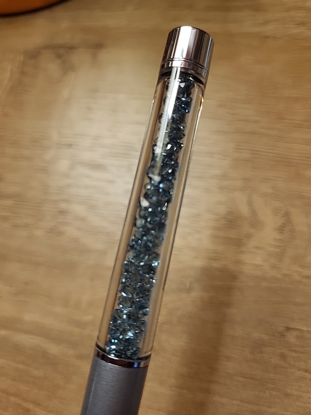 Swarovski Crystalline Pen, Black Ink, Blue Crystals And Gray Pen