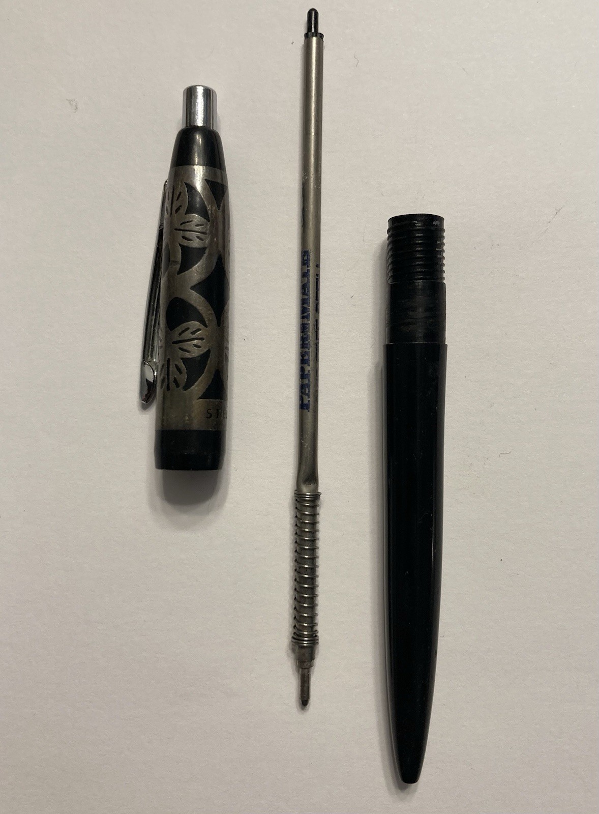 VINTAGE MORRISON STERLING SILVER FILIGREE OVERLAY BALLPOINT PEN BLACK CLOVER