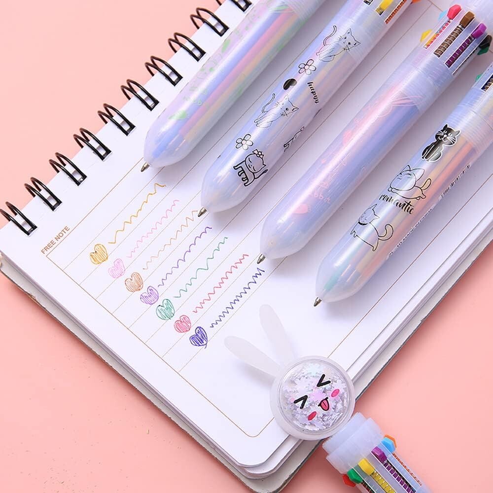 0.5mm 10-in-1 Multicolor Ballpoint Pen 10 Colors Cute Cartoon Retractable