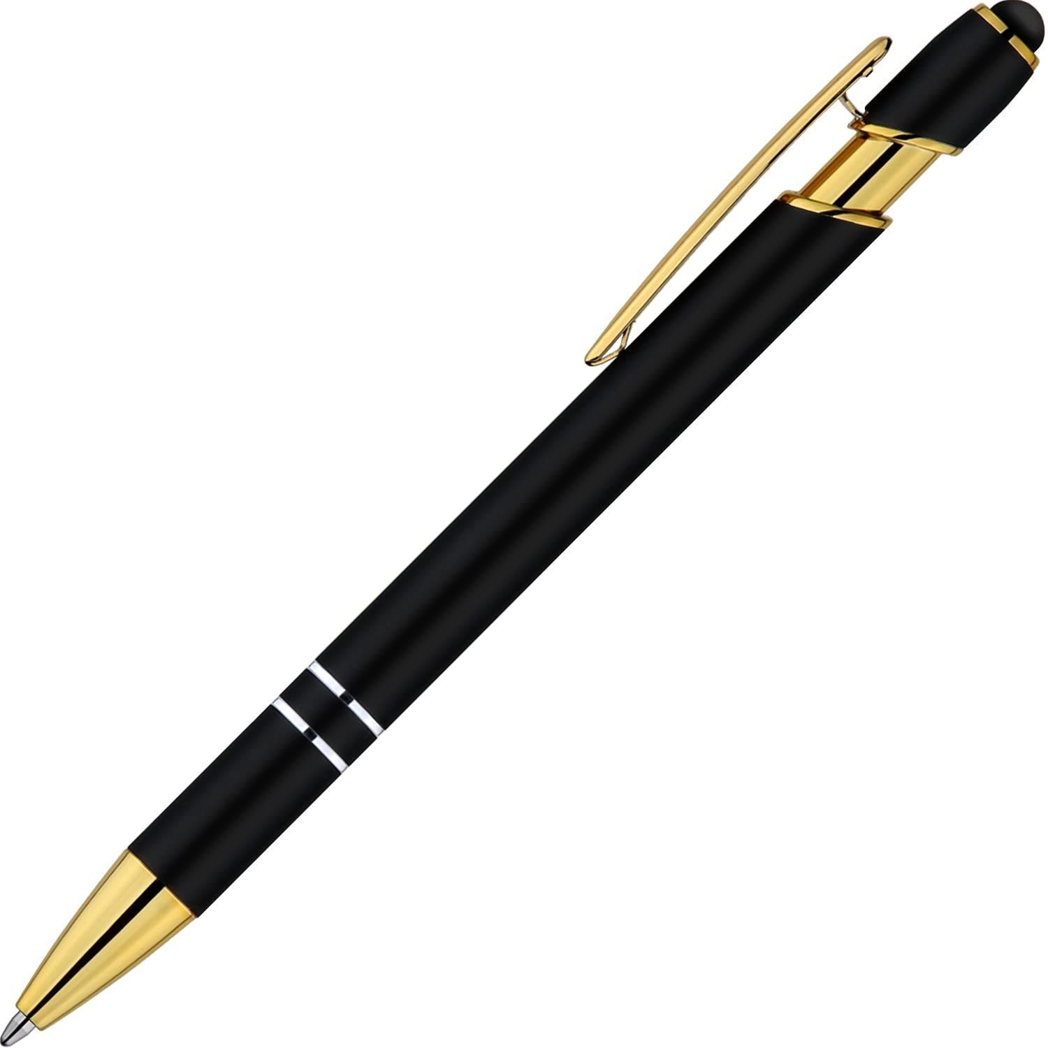 12 Pack Black Gold Ballpoint Pen with Stylus Tip 1.0 Mm Black Ink Smooth Writing