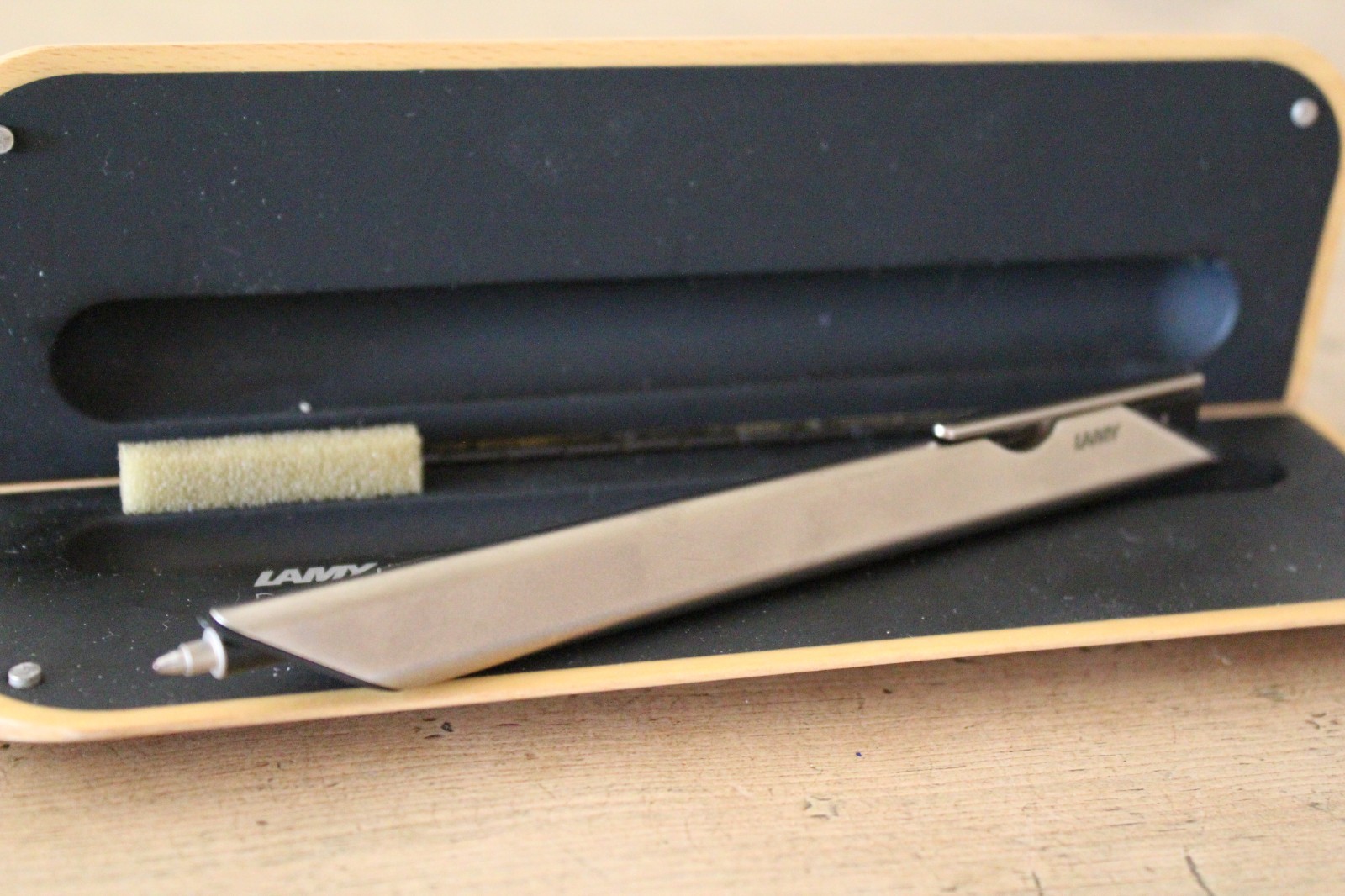 Lamy Dialog 1 Triangular Titanium Coated Ballpoint Pen + wood case & Info MIB