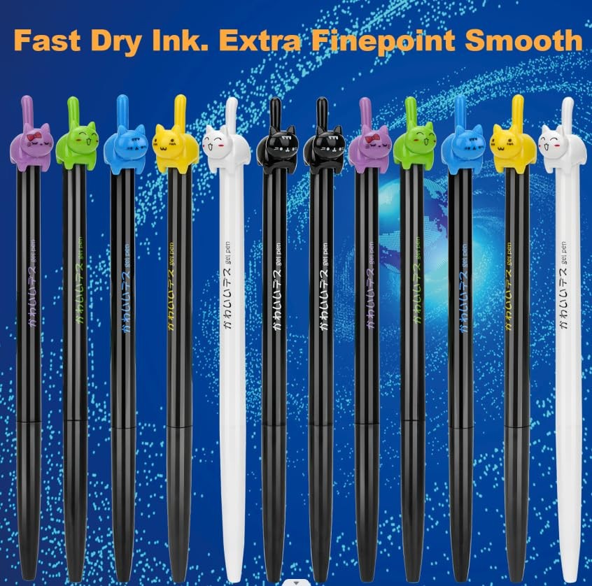 Recheng Retractable Cat Gel Pens,fine Point 0.5Mm Black Ink,cute Kitty
