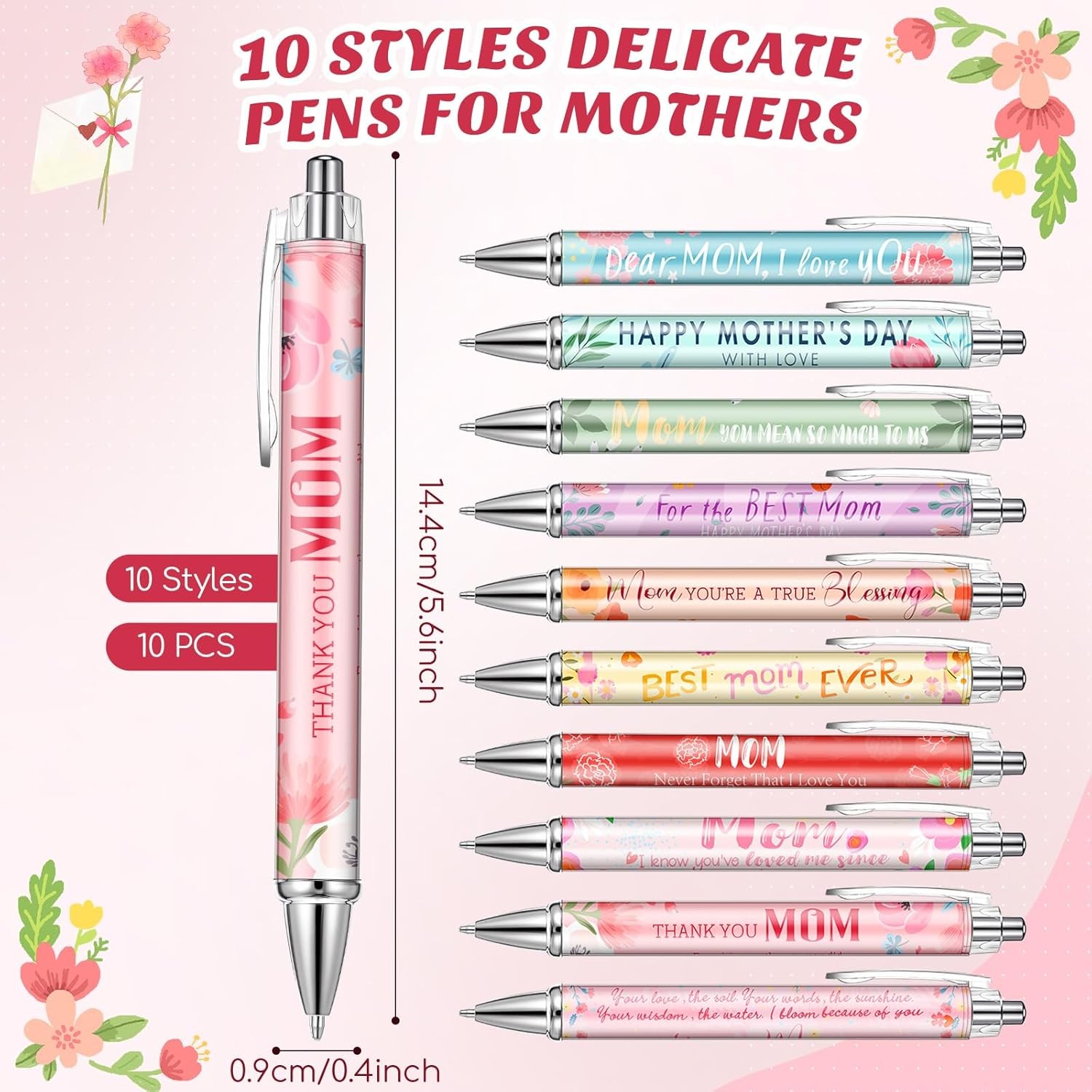 Skyygemm 10 Pcs Mothers Day Gifts Bulk Happy Mother’s Day Ballpoint Pens Retract