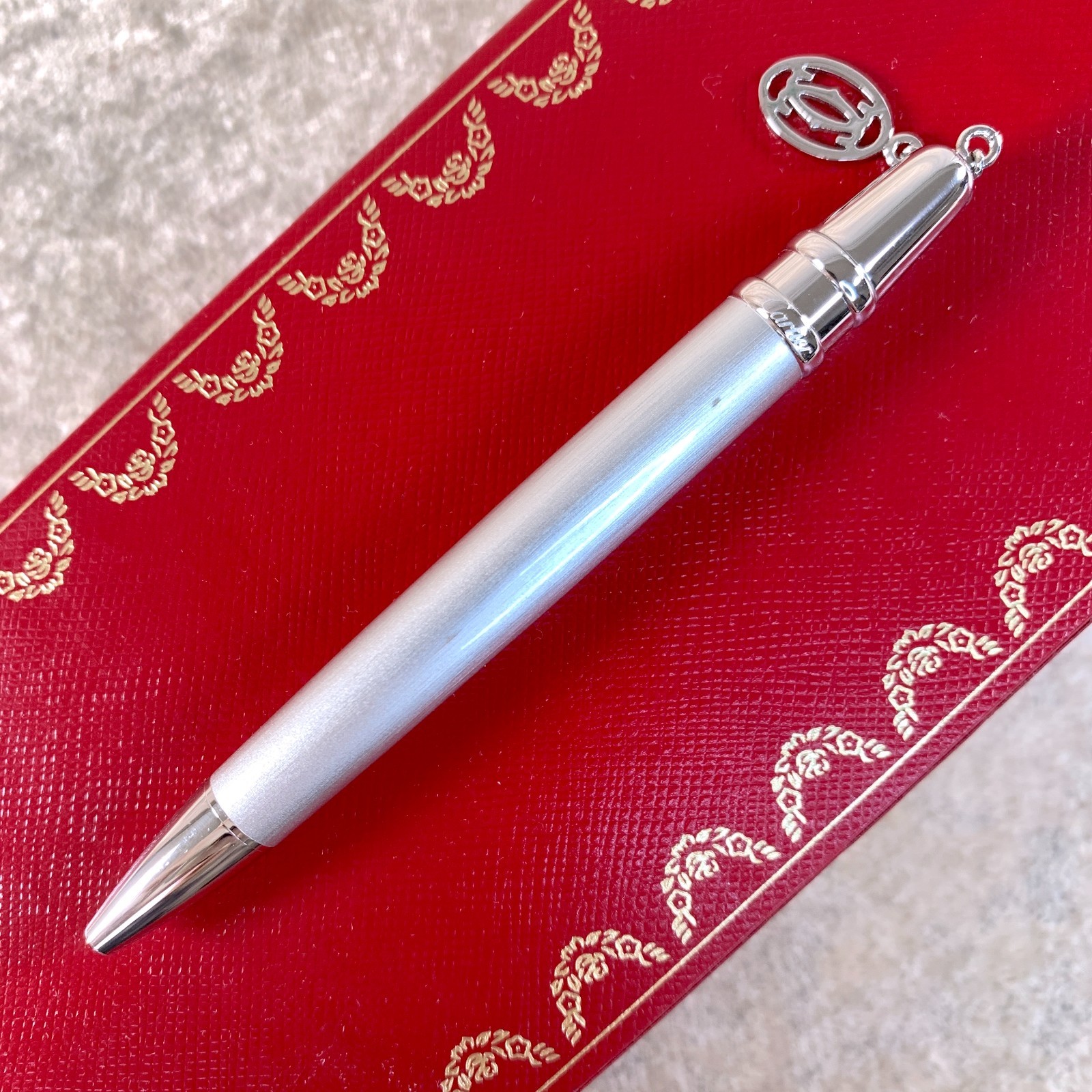 Cartier Mini Ballpoint Pen Charm Silver Lacquer Palladium Finish w/Case & Papers