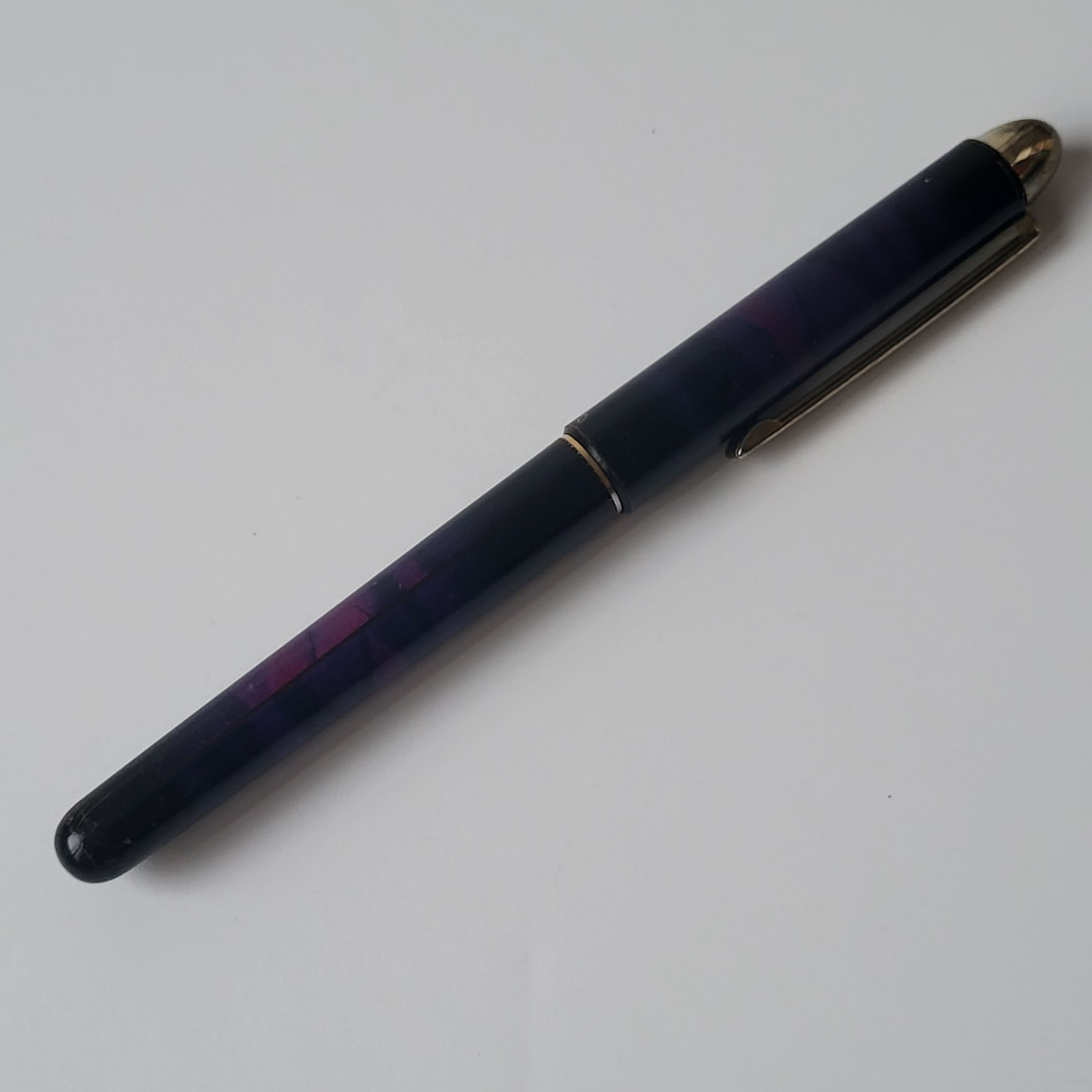 Vintage Micro Ceramic .5mm Ball Point Pen Purple Black Colors Gold Trim Montana