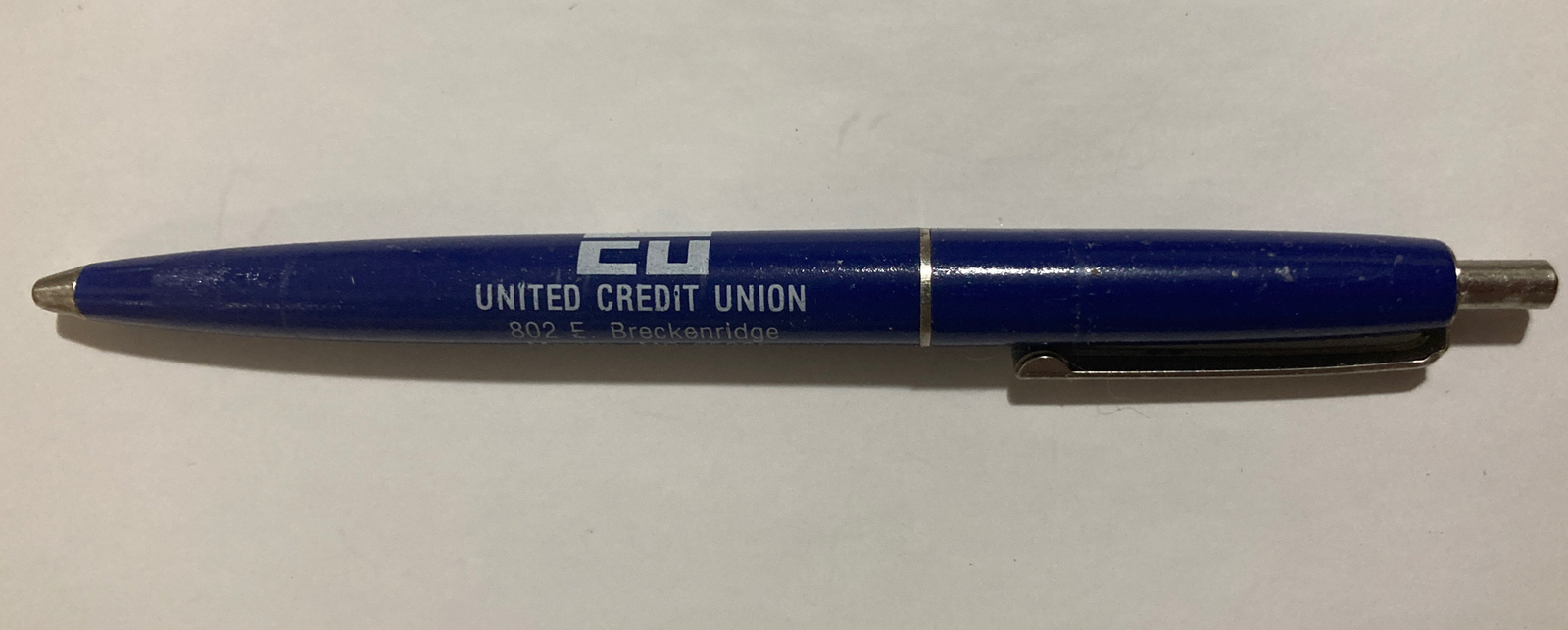 Vintage MO MEXICO UNITED CREDIT UNION UCU BLUE Advertising Pen NO Ink