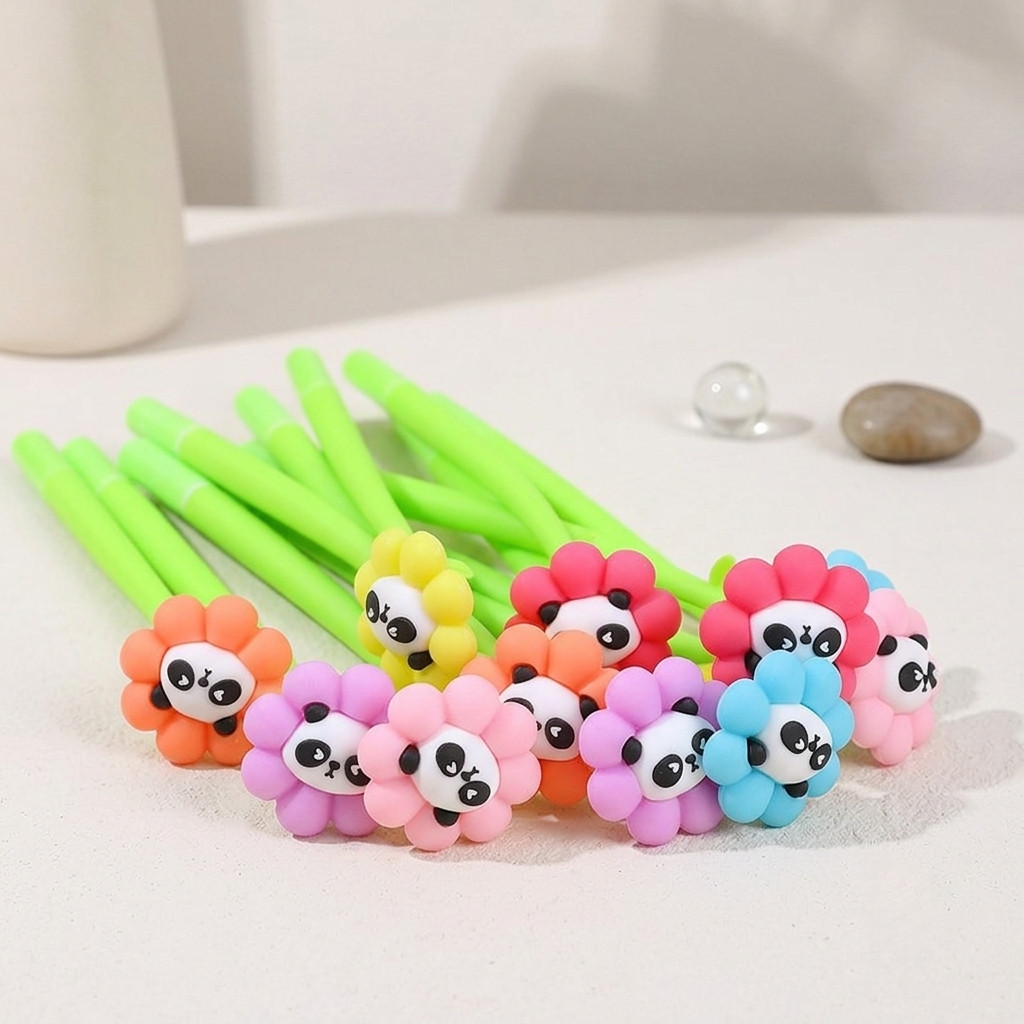 12PCS Panda Flower Silicone Shake Gel Pens Black Ink Random Gift Set Party Favor