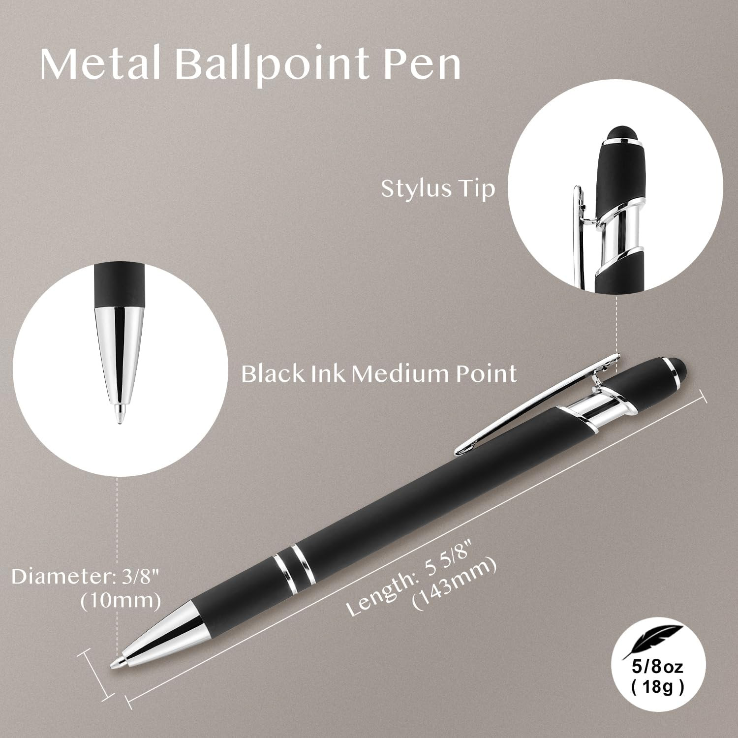 12 Pack Ballpoint Pen with Stylus Tip, 1.0 Mm Black Ink Smooth Writing