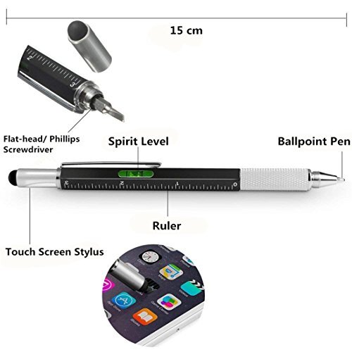 Multifunction Tool Pen, 6 in 1 Tool with Ballpoint Pen, Touch Black + 2×refills