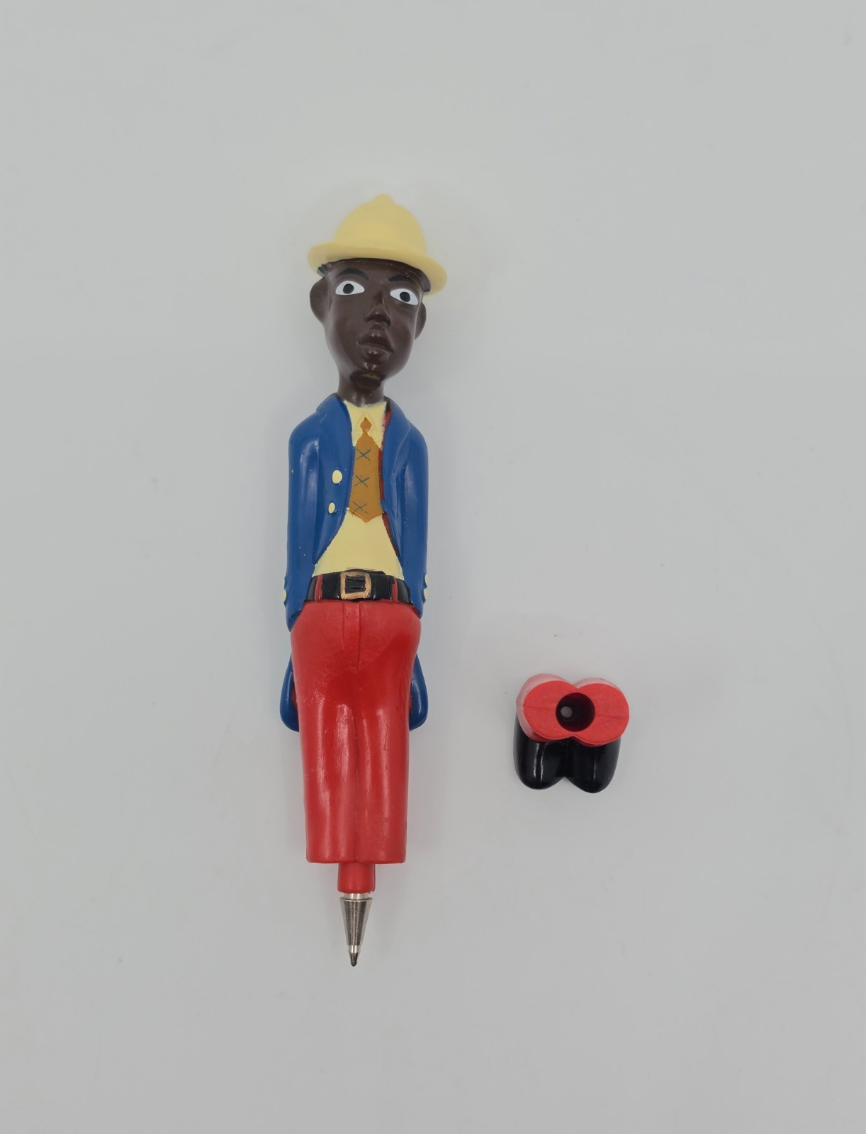 Rare Colonial Figure Novelty Pen African Colon Statue 5.5″ NOS Heart and Star