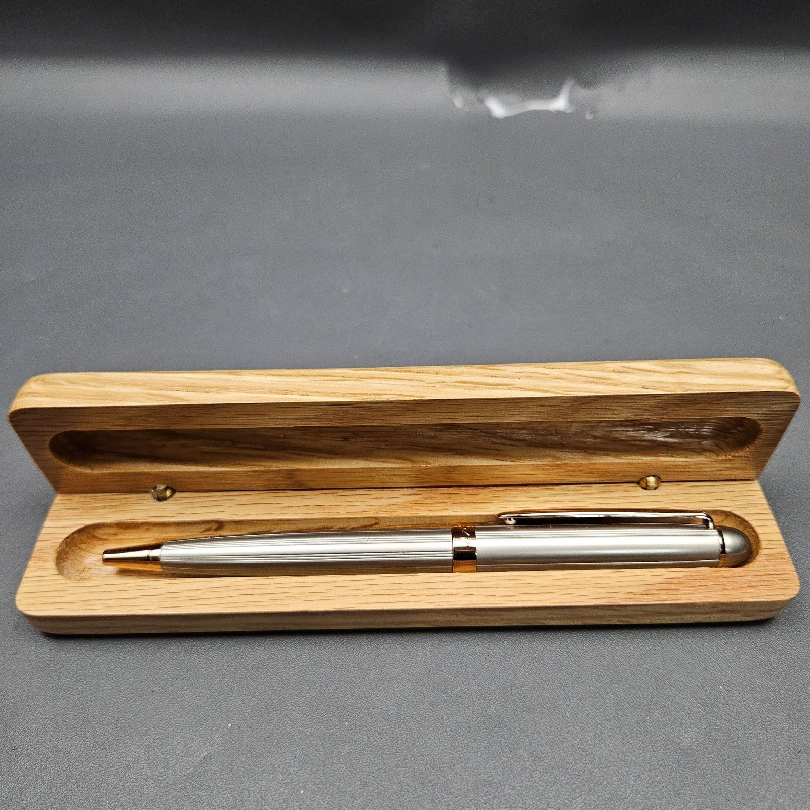 Retro 51 1951 MBP212 Nickel Ballpoint Pen Gold Trim Black Ink Wood Case Taiwan