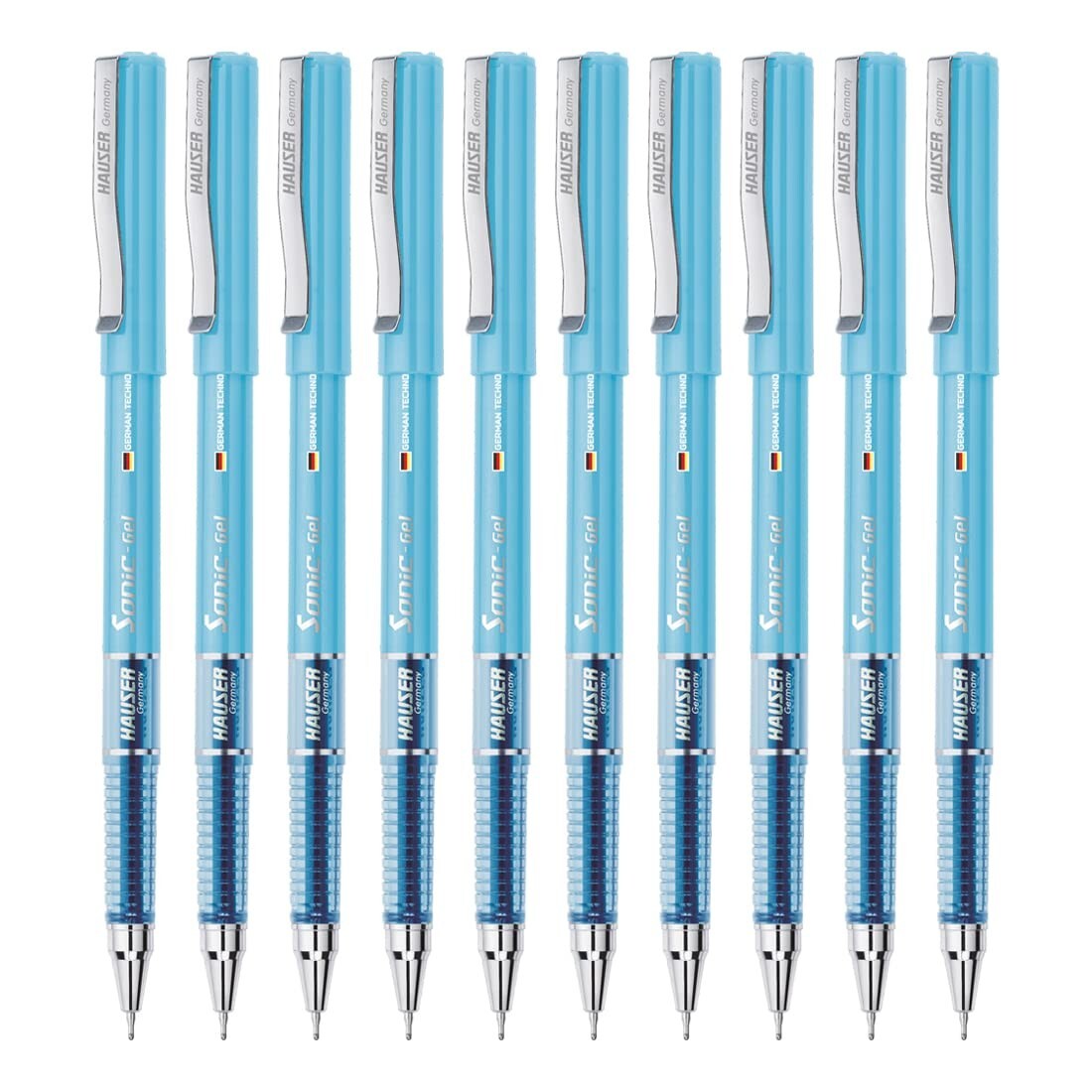 Hauser Sonic 0.55mm Gel Pen Set of 10 Blue Ink Smooth Writing