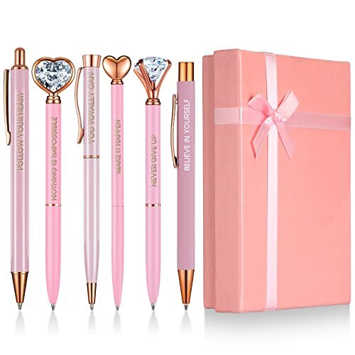 6 Pcs Inspirational Pen Set for Women Gift Diamond Pens with Crystal Pink