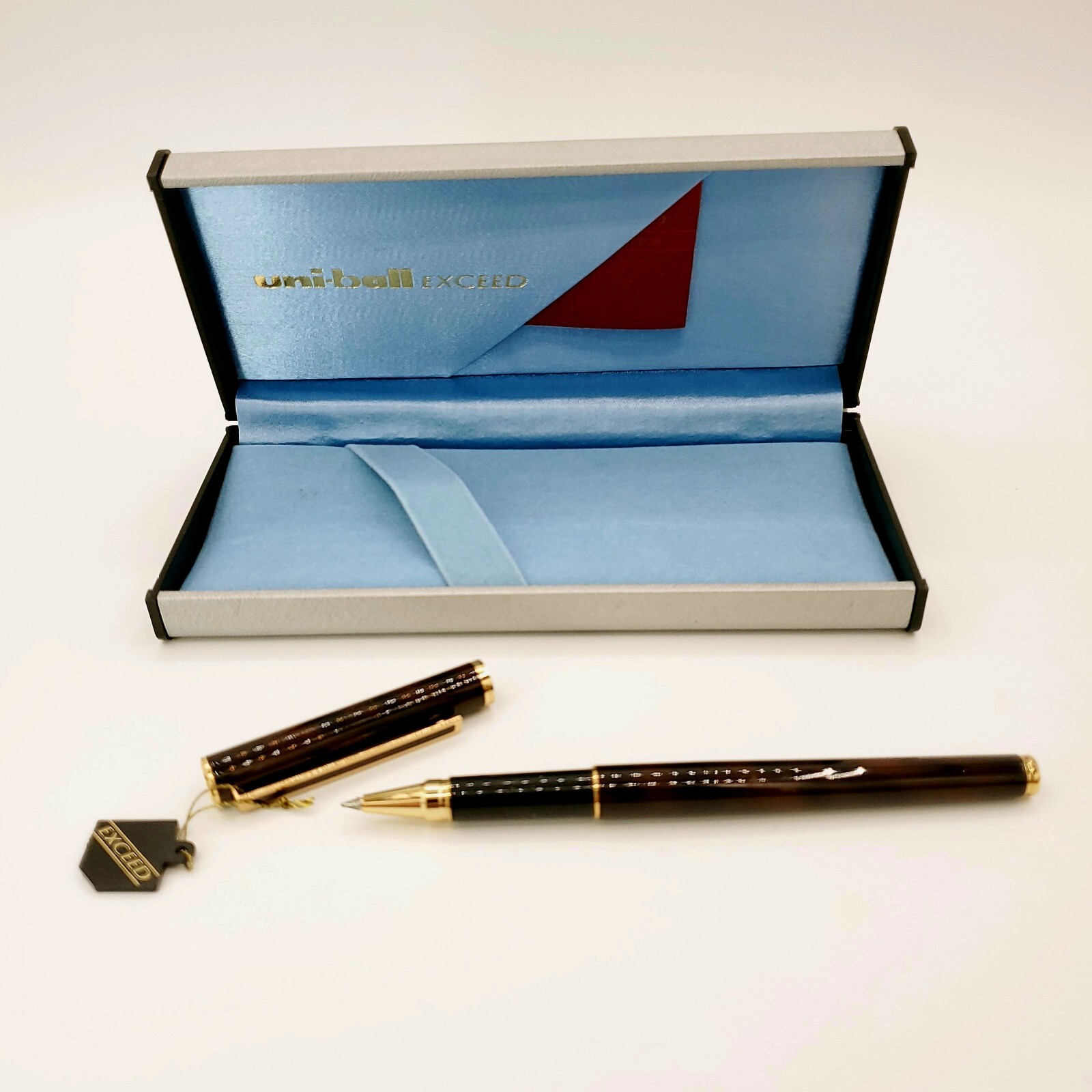 Vtg Uni-Ball Exceed DRY REFILL Faux Tortoise Shell Rollerball Pen Original Case