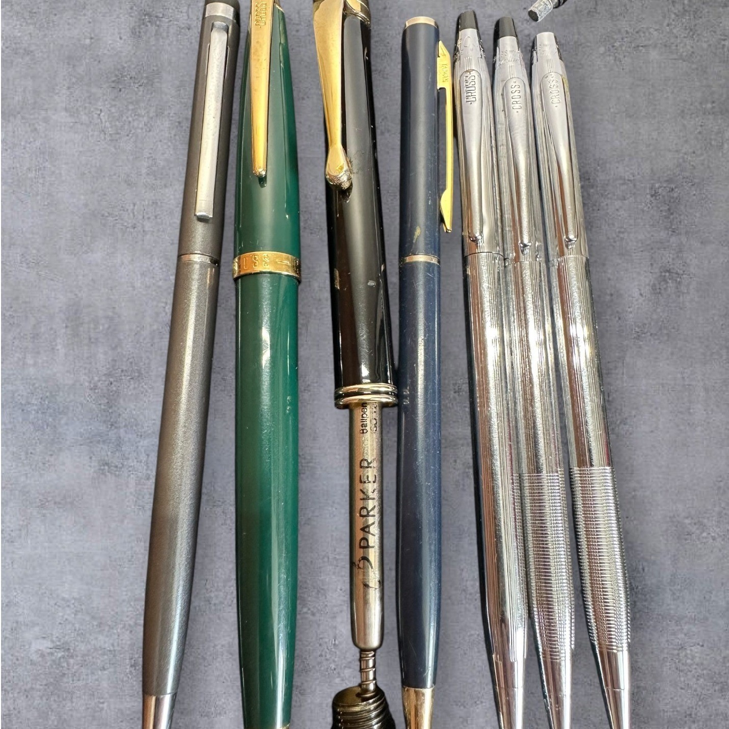 Cross Parker Mixed Ballpoint Pen/Pencil Lot 7pc Silver Gold Green Vintage -As Is