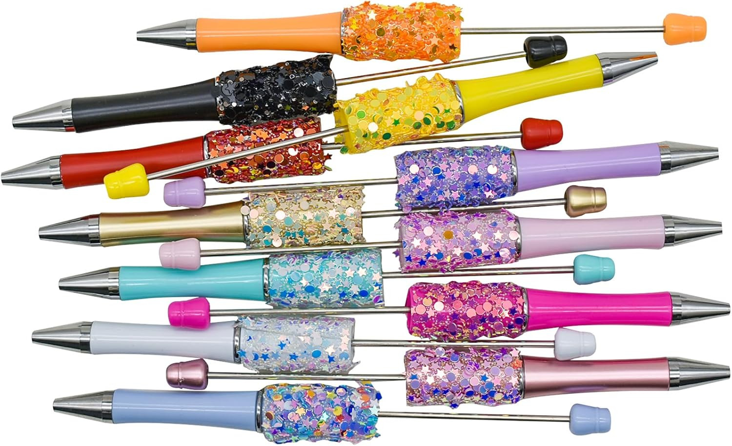 12 PCS Glitter Beadable Ballpoint Pens Retractable Sequin Bead Pen Plastic DIY H