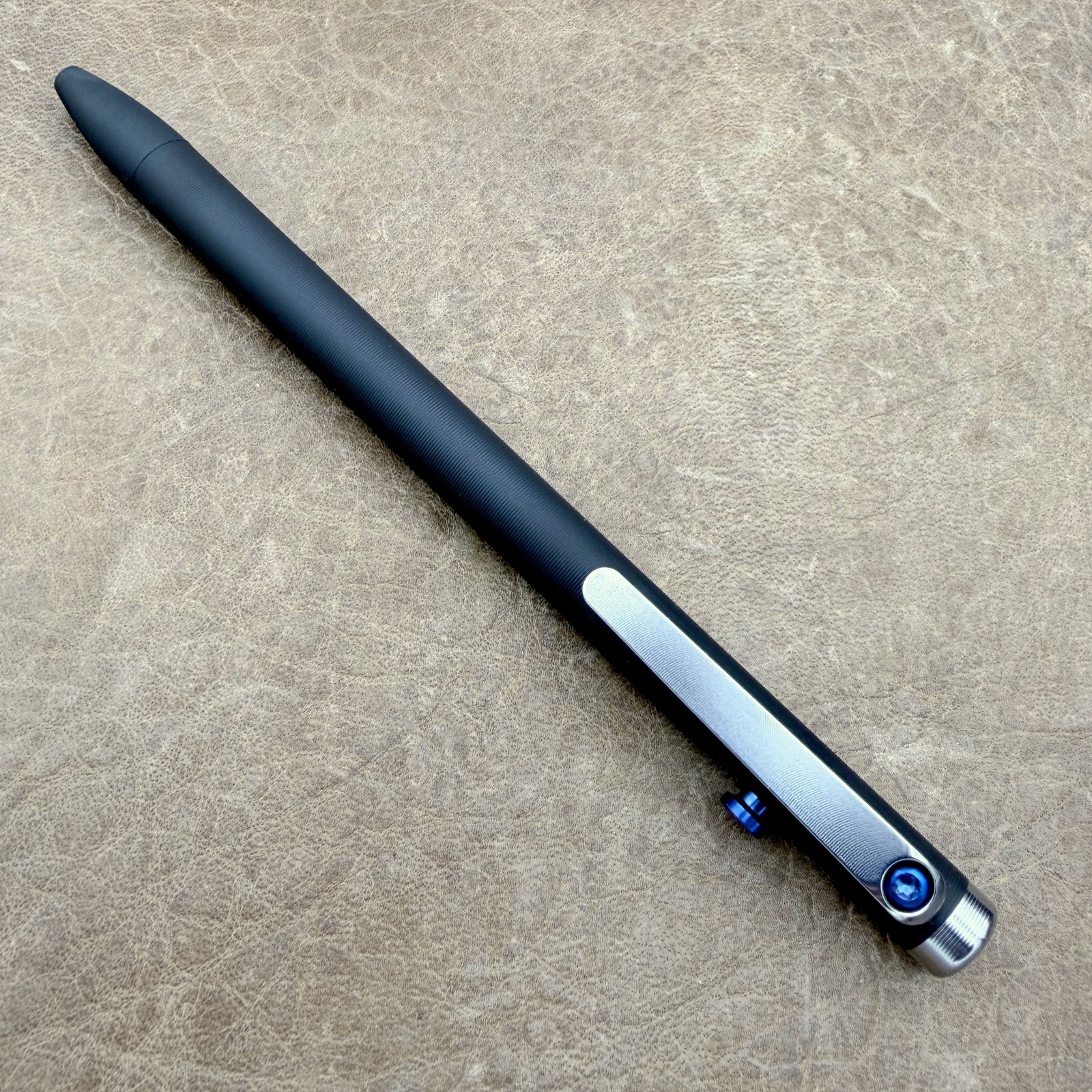 Tactile Turn – Titanium Slim Bolt Action Standard Size Pen Custom Black & Silver