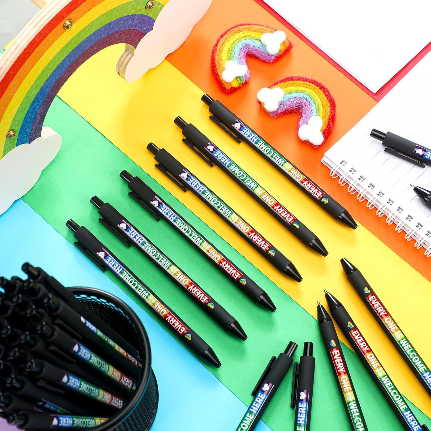 48 Pcs Pride Ballpoint Pen Month Lgbtq Rainbow Party Favors Black Ink Retractabl