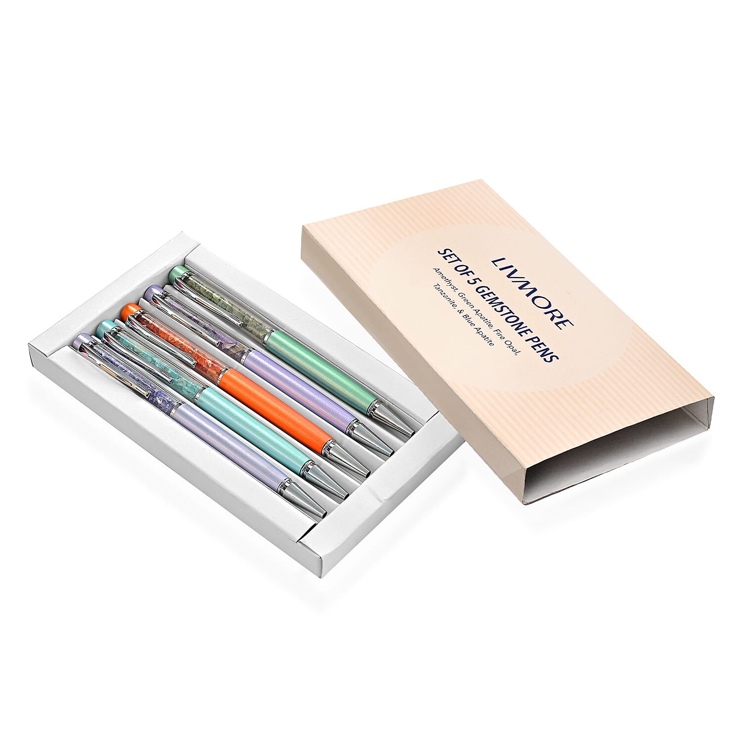 5 Amythyst, Green Apatite, Fire Opal, Tanzanite Blue Apatite Gemstone Pen