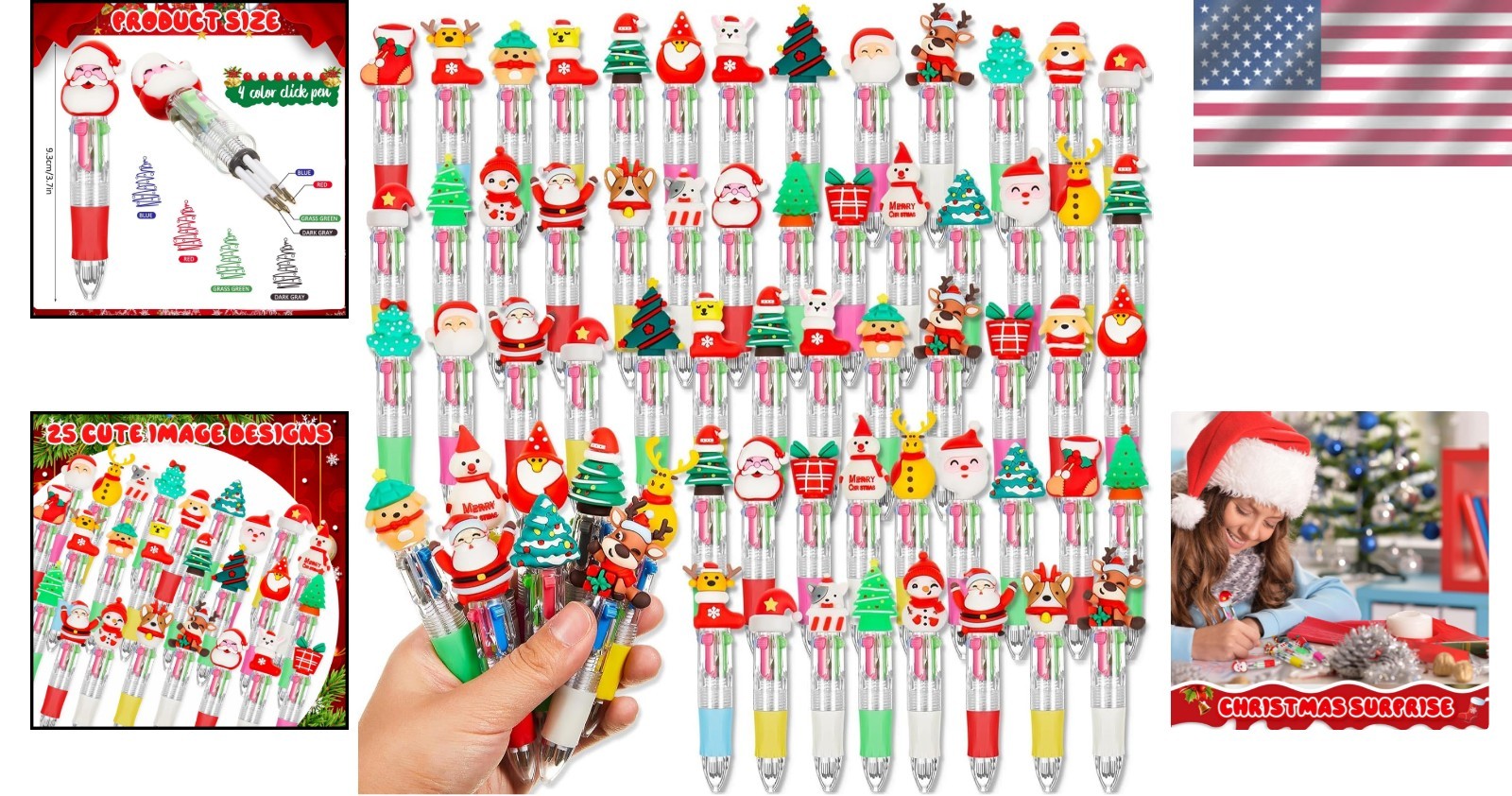 Cute 4-in-1 Multicolor Christmas Pens | Perfect for Gifts and Parties – 150 Pcs