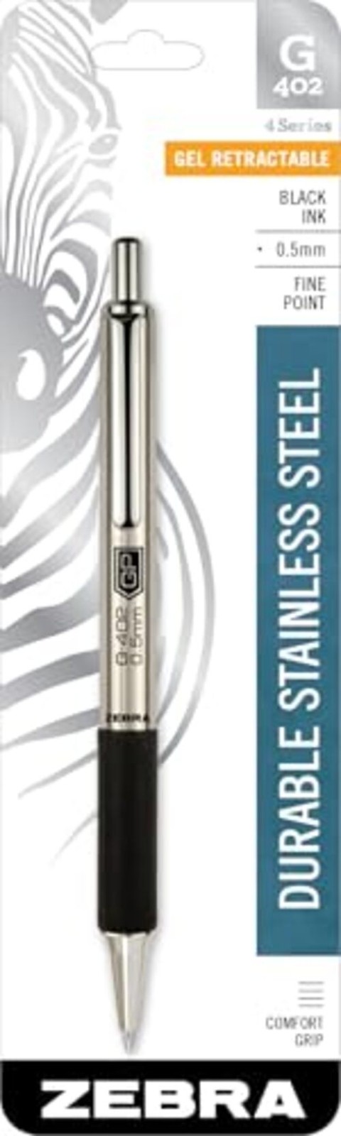 Zebra Pen STEEL G-402 Retractable Gel Pen – 0.5mm 1 Count (Pack of 1) Black A