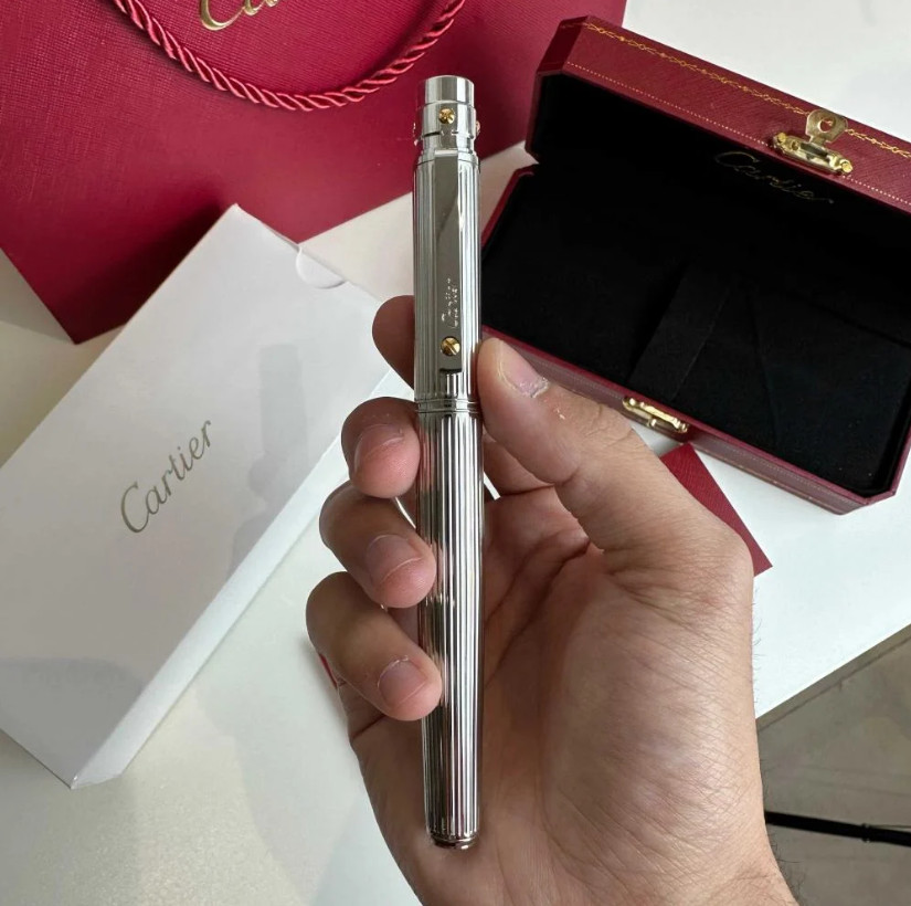 Cartier Santos Rollerball Pen Silver Trim Luxury Gift Box New