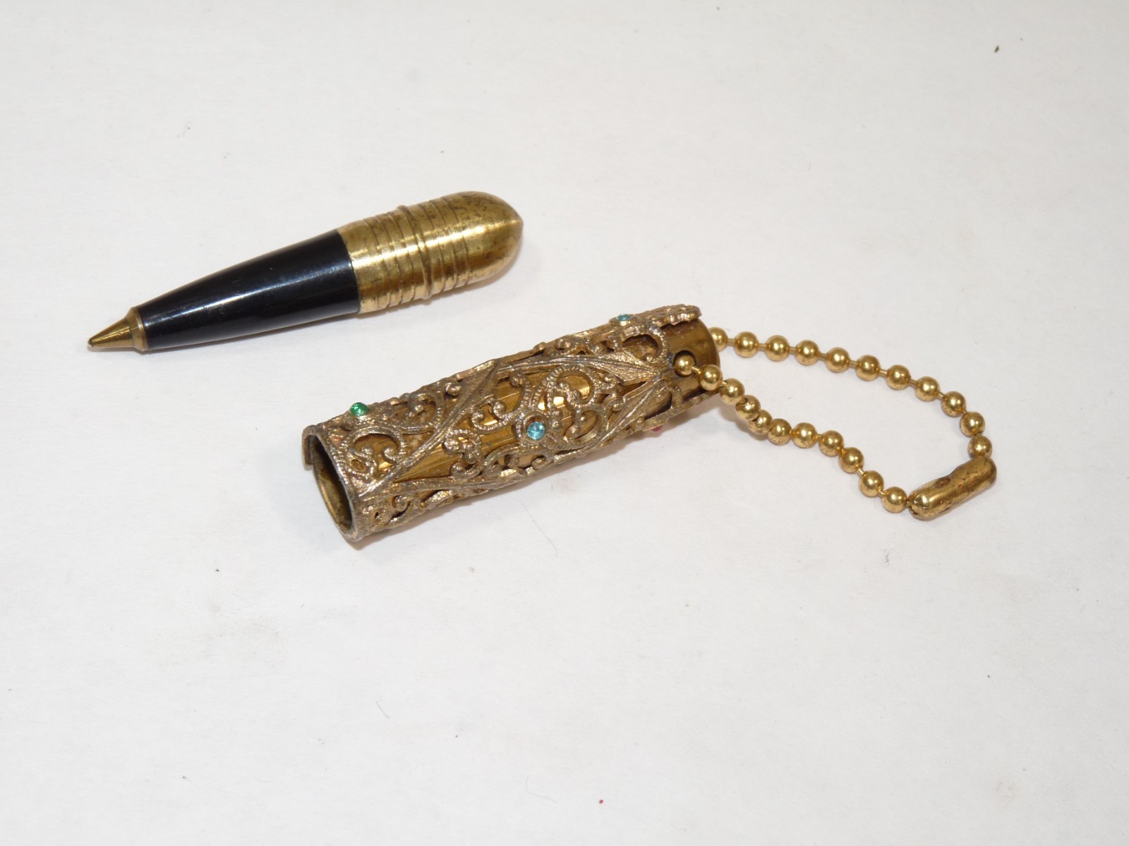 Ladies Decorative Brass Gold Tone Filigree 50’s Mini Keychain Ballpoint Pen lotB