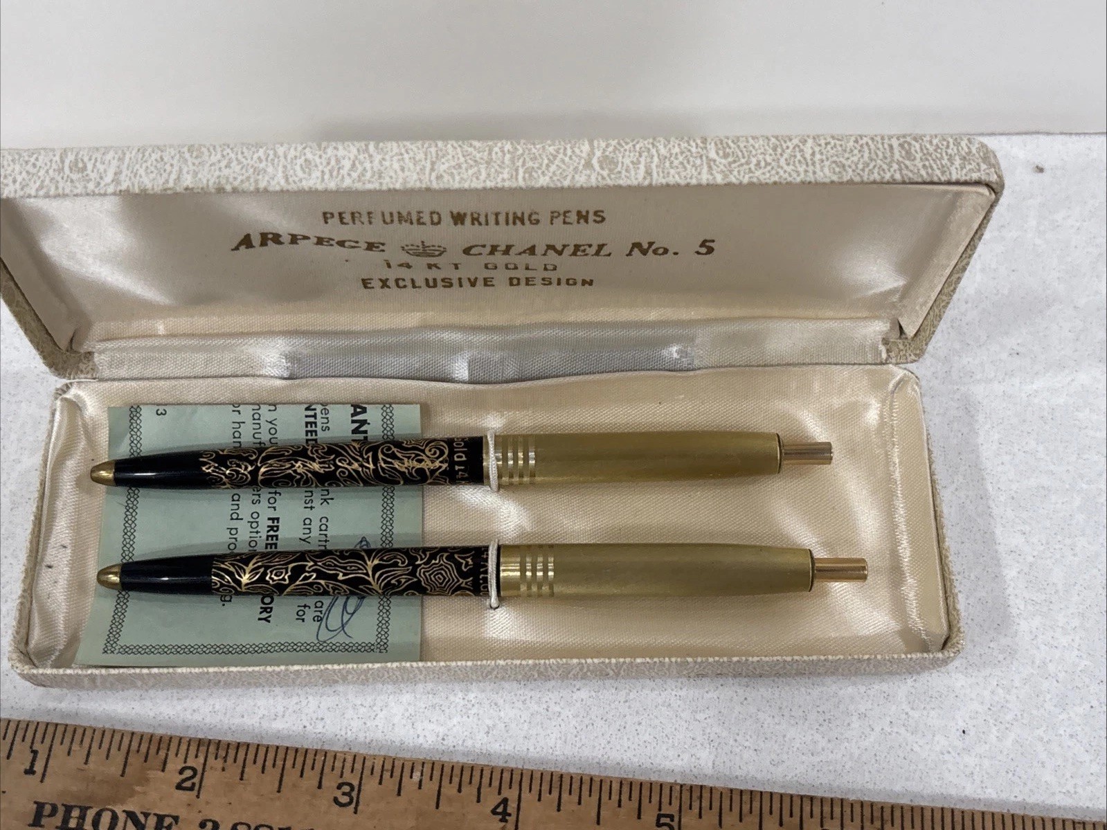 Arpege CHANEL No 5 Ballpoint Pen Set Vintage 14kt Gold Perfume Writing Pens