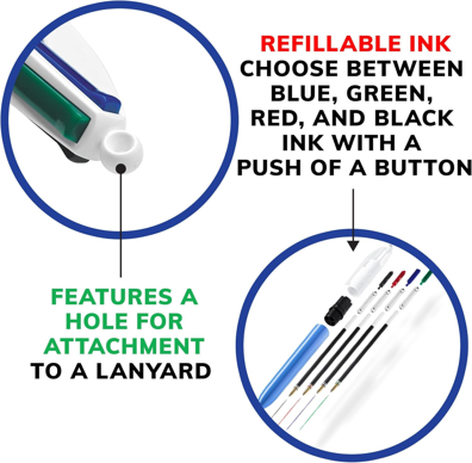 Multicolor Ballpoint Pen Pack of Three with 1.0 mm Medium Point, Retractable