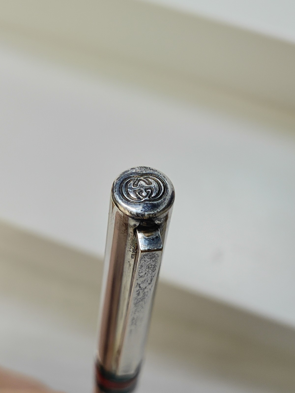 Vintage 1970’s Gucci Sterling Silver Red Green Enamel Stripes Pen W/ Box Italy