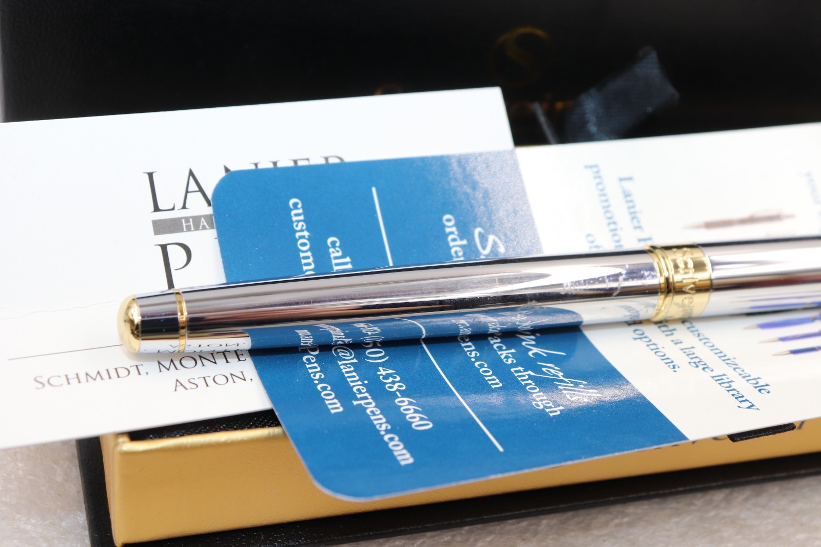 Scriveiner London Silver Gold Roller Ball Luxury Pen Gold Trim with Box