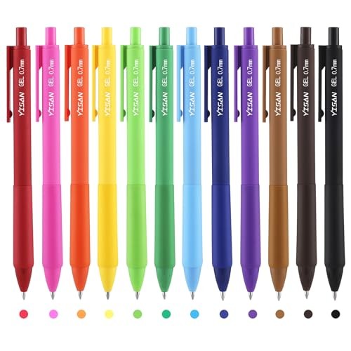 Colored Gel Pens,12 Pcs,0.7mm Fine Point | Retractable, Quick-Dry Multicolor